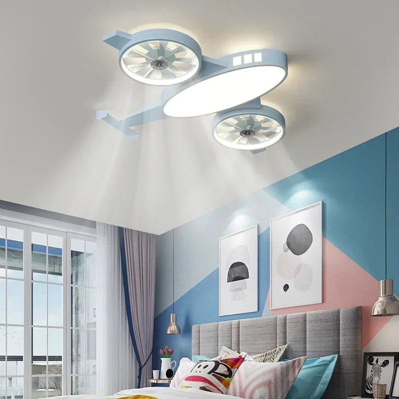 Modern ceiling light with airplane fan for children