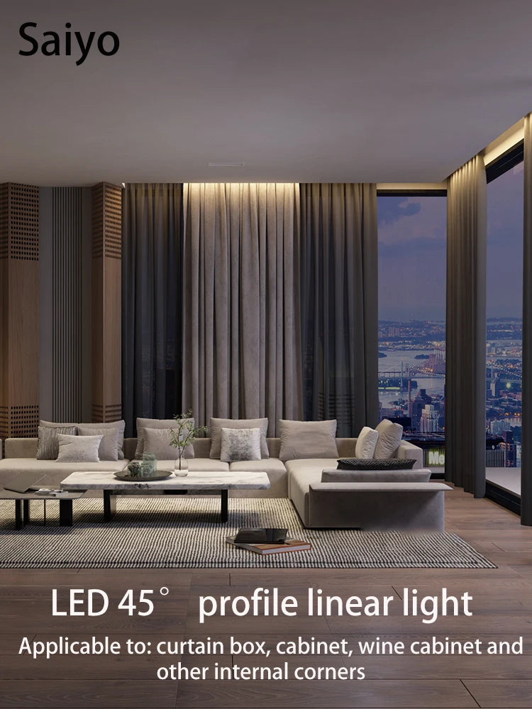 Led linear profile light 45° angled surface mounted wall washer