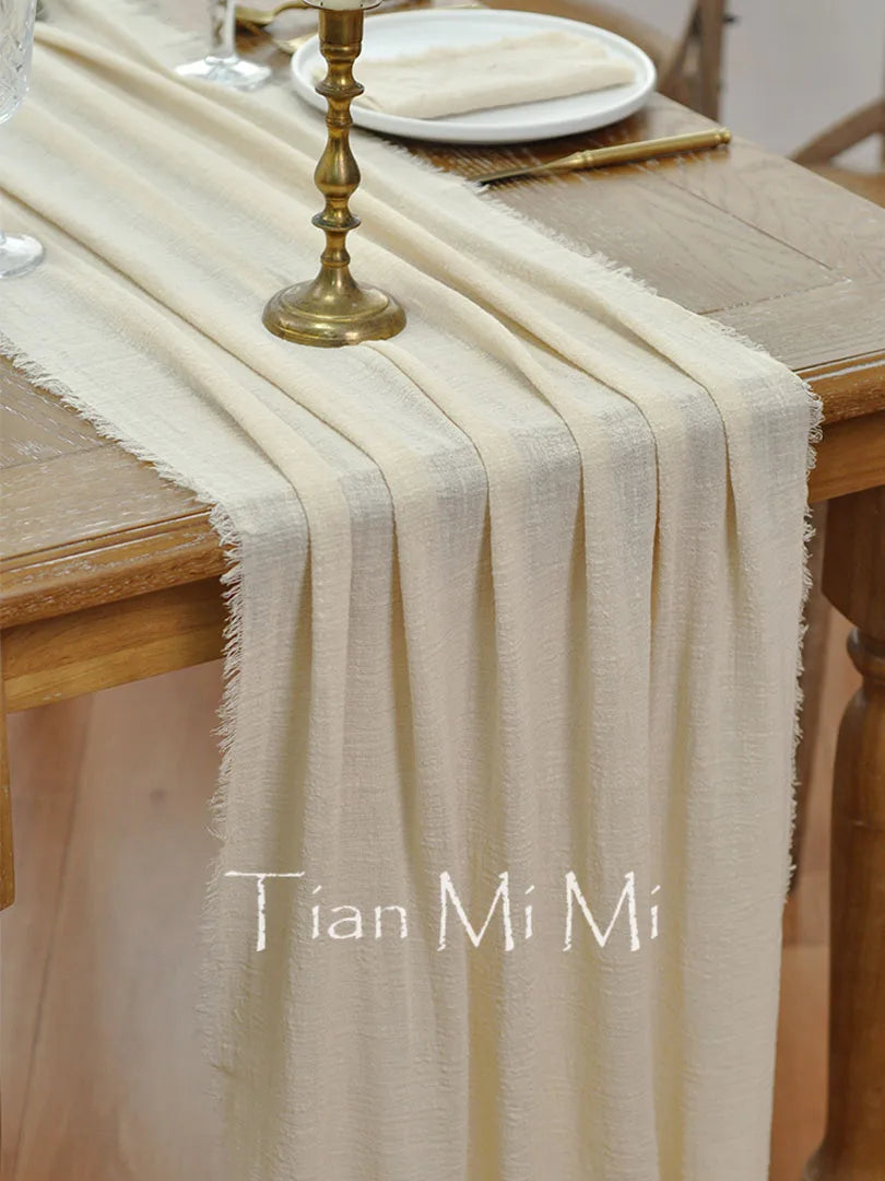 Chemin de table coton gaze vintage mariage fete - vue 2 sur 7