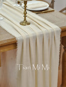 Vintage beige cotton gauze table runner for indoor and outdoor weddings