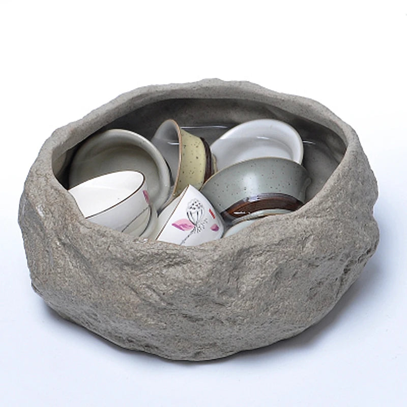 Ceramic Rock Mud Imitation Stone Tea Washing Pen Wash Tea Cups, Household Tea Set Accessories, Extra Large Basin - vue 3 sur 11