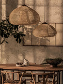 Woven rattan pendant light for tranquil Japanese-style restaurant