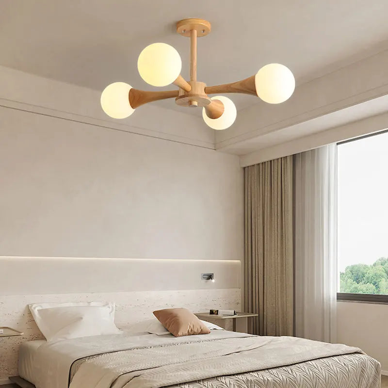 Nordic wood and glass chandelier farmhouse design for modern interiors