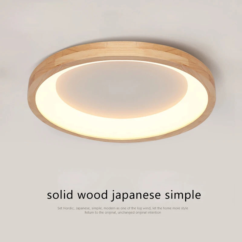 Simple Japanese solid wood LED ceiling lights - vue 4 sur 9