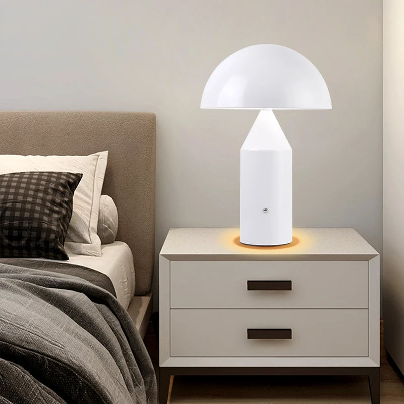 Portable mushroom LED table lamp with rechargeable touch switch night light for dining room, bedroom, and bedside - vue 2 sur 9