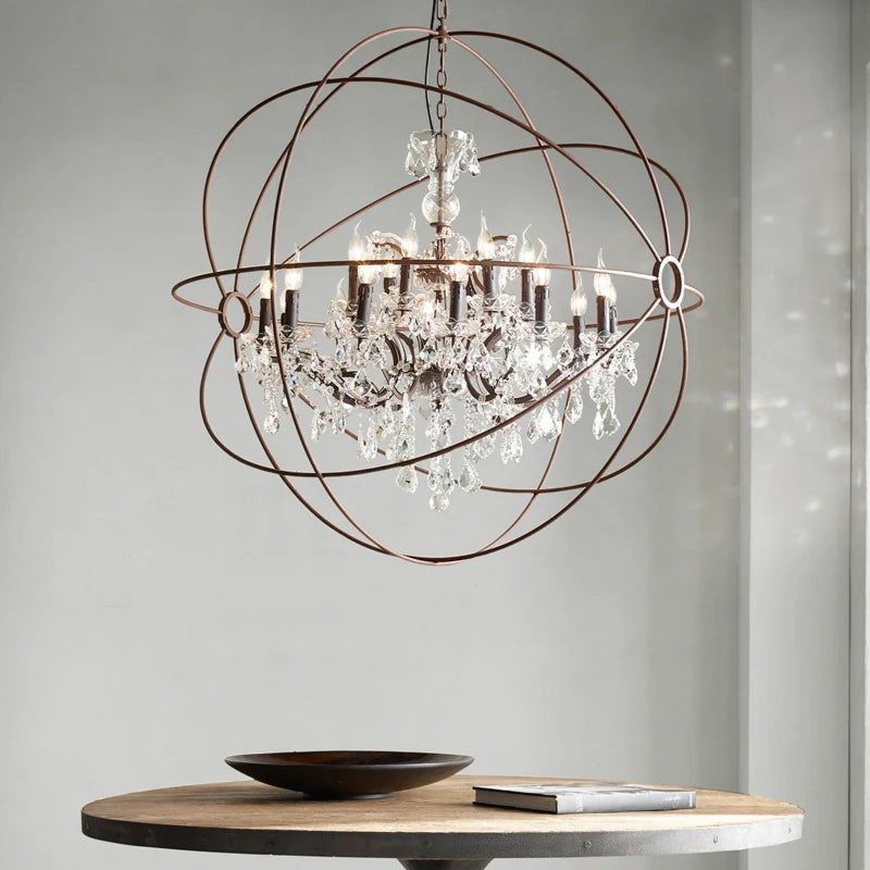Vintage crystal chandelier birdcage style with retro LED lighting - vue 5 sur 8