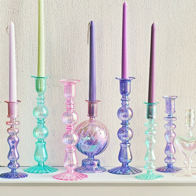 Tall retro glass taper candle holders for decoration