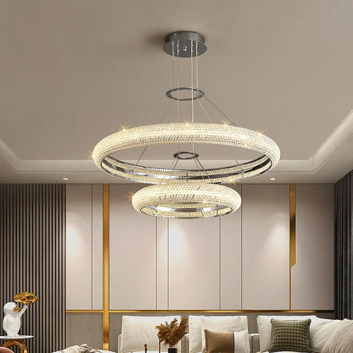 Modern chrome and crystal chandelier for interior decoration - vue 2 sur 12