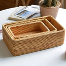 Handwoven rectangular rattan storage baskets for organising and decoration