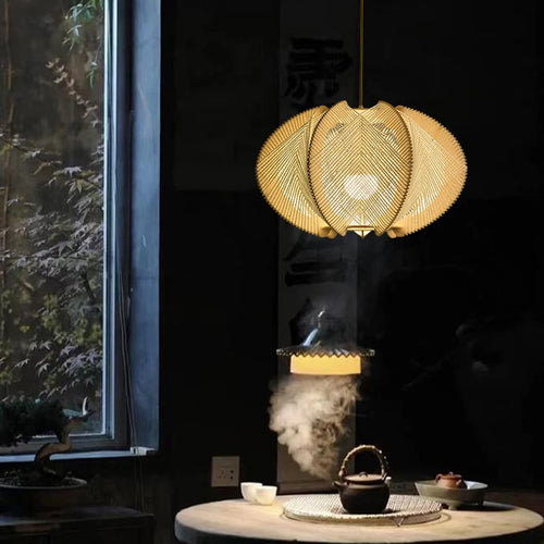 ZK50 restaurant wood art hemp rope pendant light, creative designer single-head chandelier E27 - vue 4 sur 6