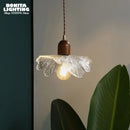 Lotus pendant light in walnut, brass and vintage glass