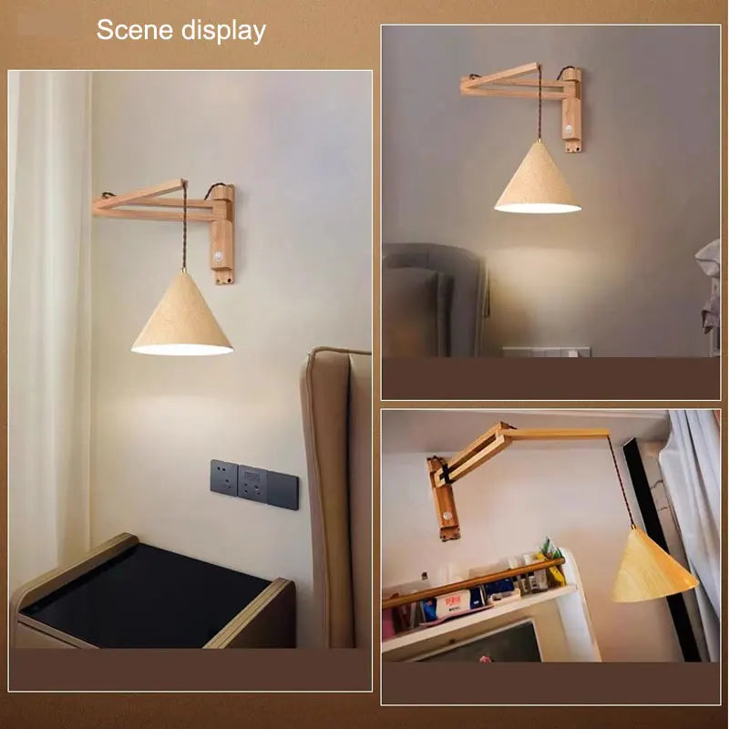 Artistic Japanese Nordic style retractable folding wooden wall light - vue 4 sur 8