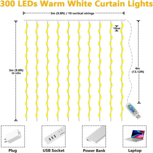 LED curtain string lights USB for festive and celebration decorations - vue 7 sur 9