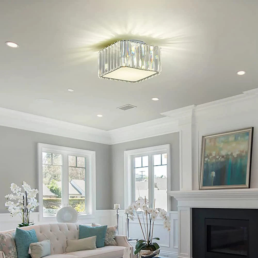 Modern simple crystal square ceiling chandelier luxury LED ceiling light for living room and bedroom - vue 5 sur 6