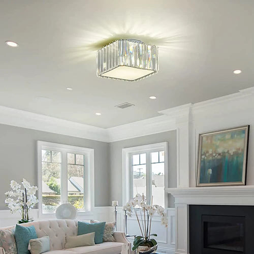 Modern simple crystal square ceiling chandelier luxury LED ceiling light for living room and bedroom - vue 6 sur 6