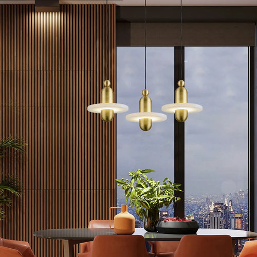 Marble and aluminium LED pendant light with adjustable cord - vue 3 sur 14