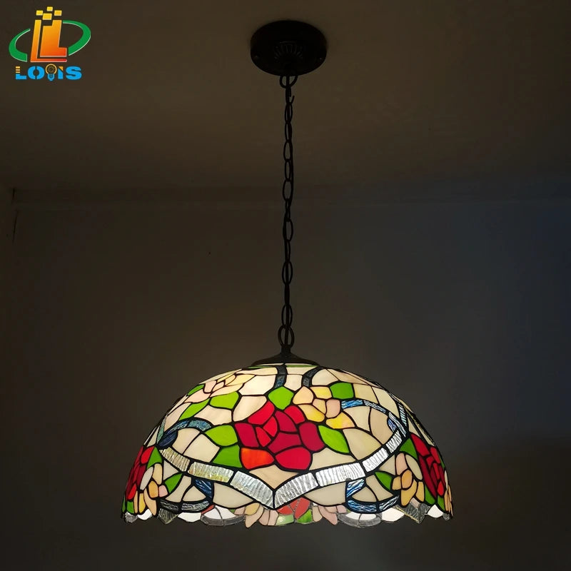Tiffany style flowered glass chandelier nordic retro decoration