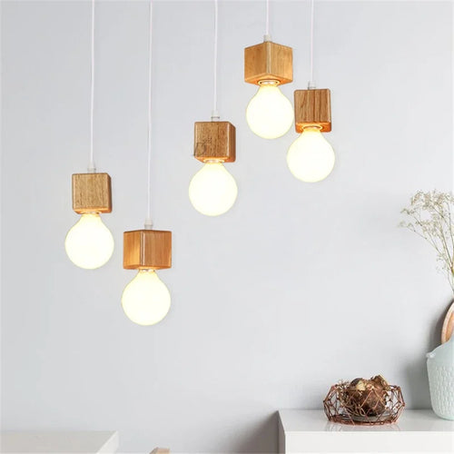 Vintage oak wood pendant light modern design - vue 3 sur 15