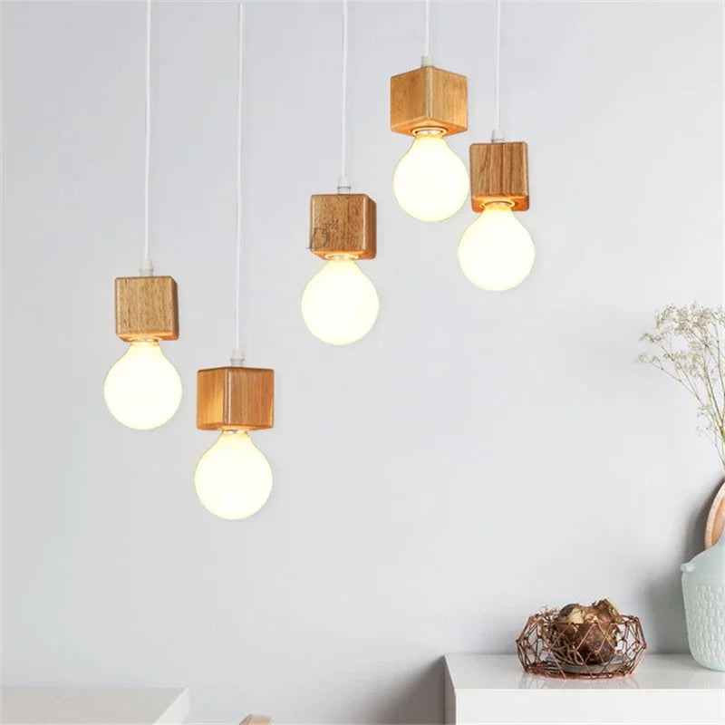Vintage oak wood pendant light modern design