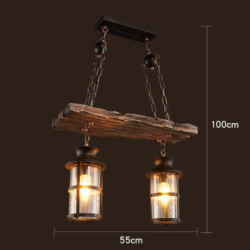 Retro wood industrial style chandelier for café and restaurant - vue 24 sur 24