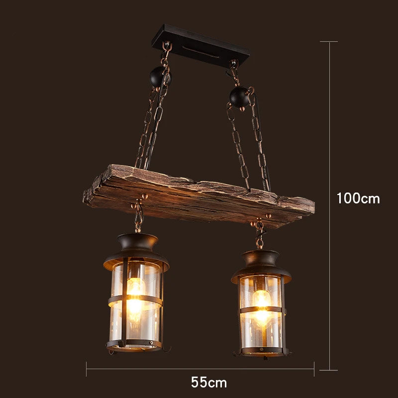 Retro wood industrial style chandelier for café and restaurant - vue 23 sur 24