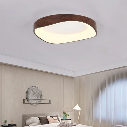 Round wooden ceiling light with remote control for indoor lighting - vue 5 sur 21