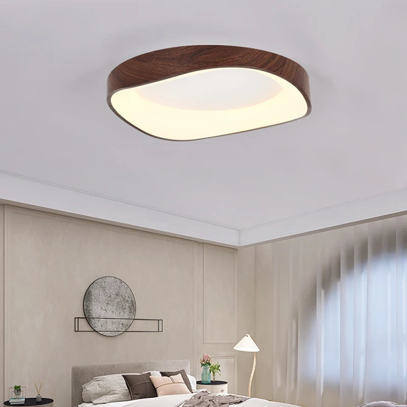 Round wooden ceiling light with remote control for indoor lighting - vue 4 sur 21
