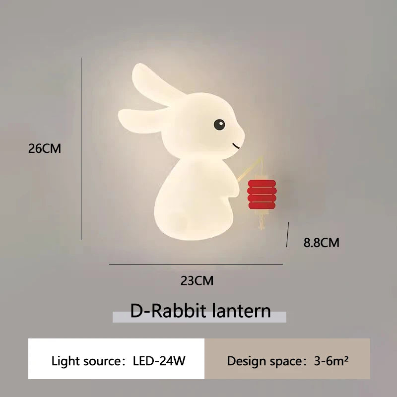 Cute rabbit LED wall lamp for children's bedroom nursery modern warm bedside light - vue 10 sur 12