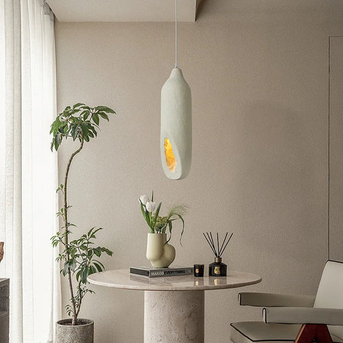 Wabi sabi off-white pendant light nordic water bottle shape 63 cm high for bedroom or dining room - vue 3 sur 6