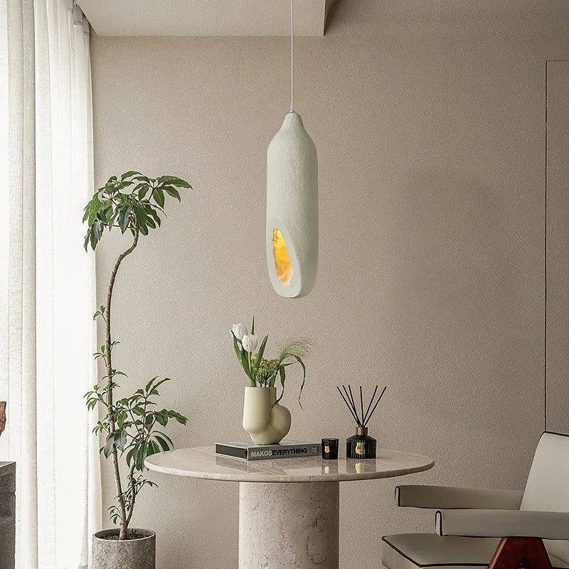 Wabi sabi off-white pendant light nordic water bottle shape 63 cm high for bedroom or dining room - vue 3 sur 6