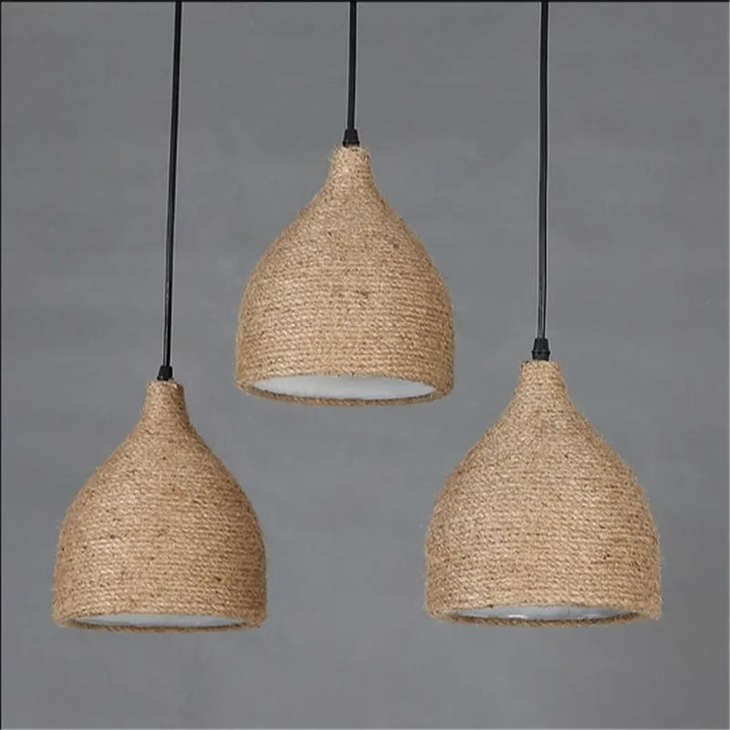 Vintage hemp rope pendant light for industrial loft - vue 4 sur 6