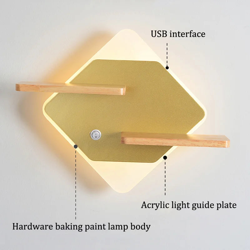 Nordic LED wall light with shelf and USB charger - vue 5 sur 18