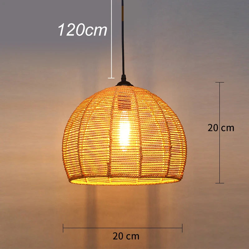 Vintage sisal pendant light with creative lighting and elegant weaving - vue 9 sur 10