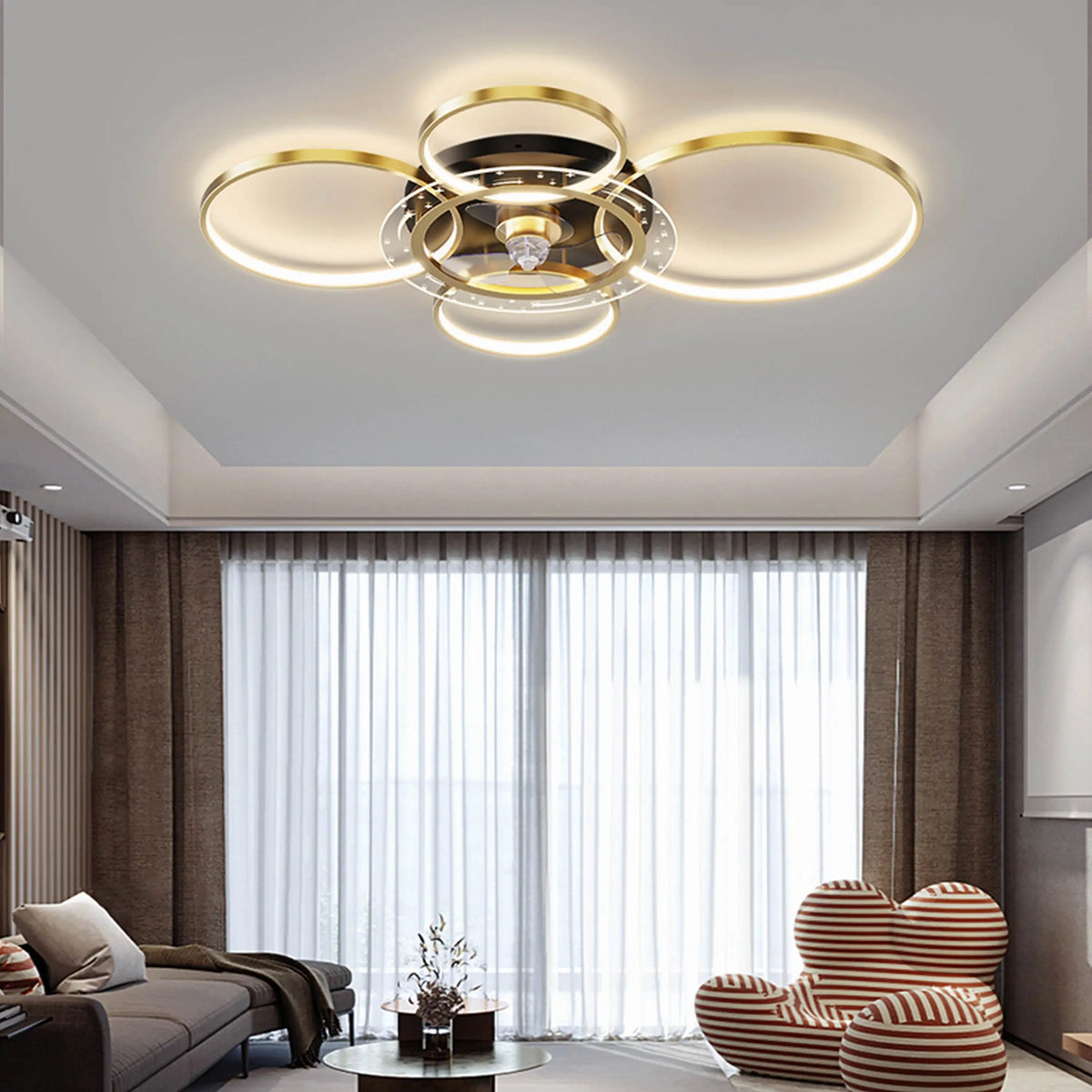 Designer ceiling light with LED circles - vue 5 sur 7
