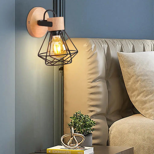 Vintage loft style wooden wall light modern indoor lighting - vue 3 sur 14