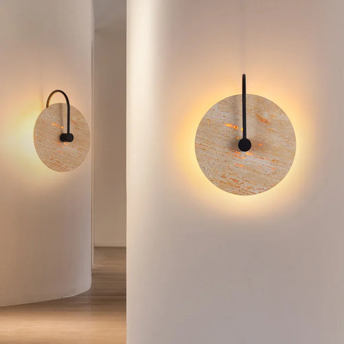 Vintage round natural stone wall light indoor LED - vue 4 sur 6