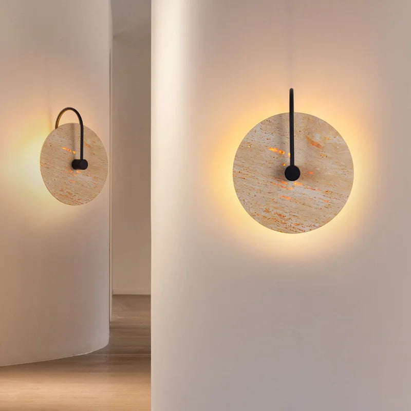 Vintage round natural stone wall light indoor LED - vue 3 sur 6