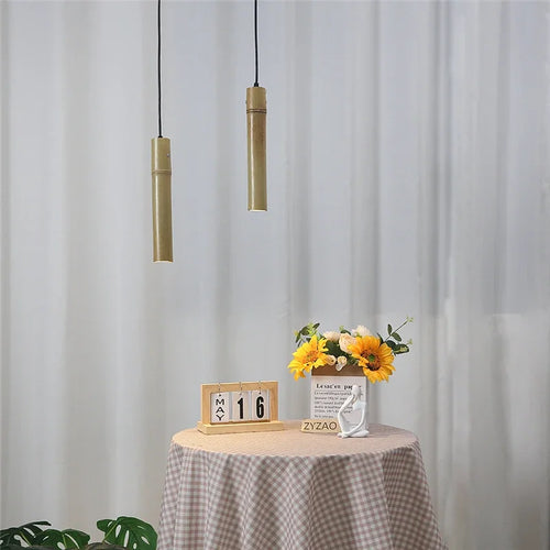 Minimalist Chinese style bamboo pendant light LED - vue 4 sur 7