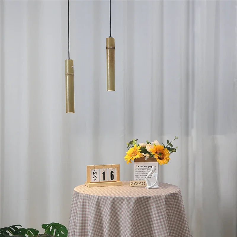 Minimalist Chinese style bamboo pendant light LED - vue 3 sur 7