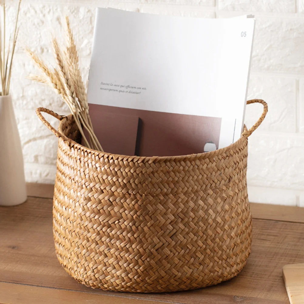 Japanese-style seagrass woven baskets for flowers - vue 3 sur 6