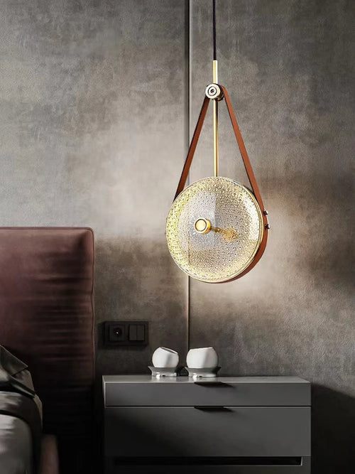 Modern retro glass LED chandelier with leather belt - vue 2 sur 30