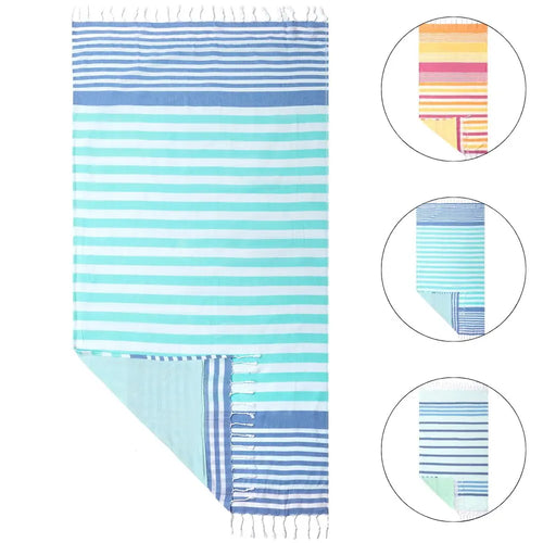 Lightweight Turkish cotton striped beach towel with tassels - vue 3 sur 7