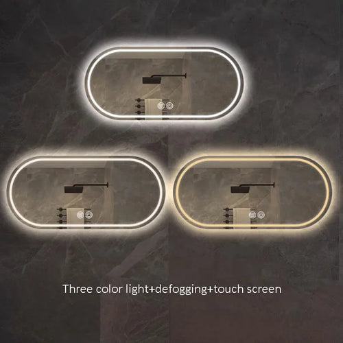 Elliptical smart anti-fog LED wall mirror with three colour settings - vue 11 sur 18