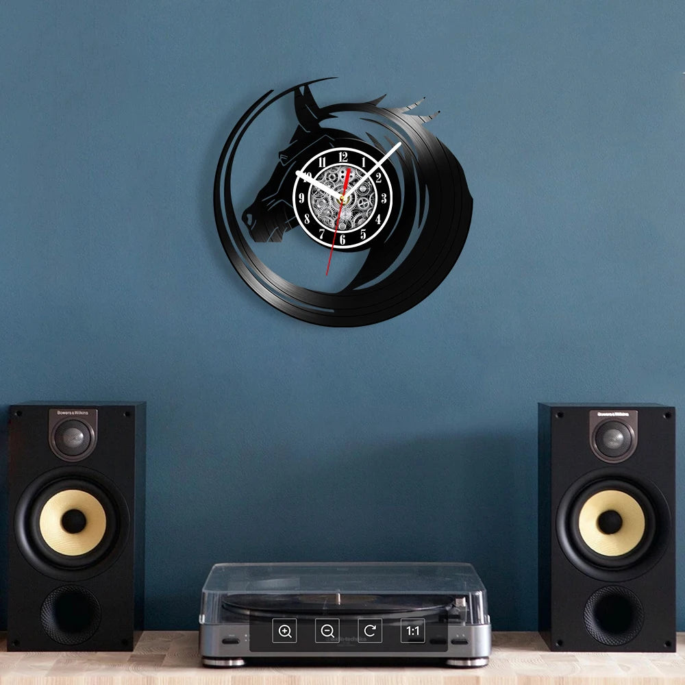 horse vinyl wall clock equestrian decoration handmade unique gift - vue 8 sur 22