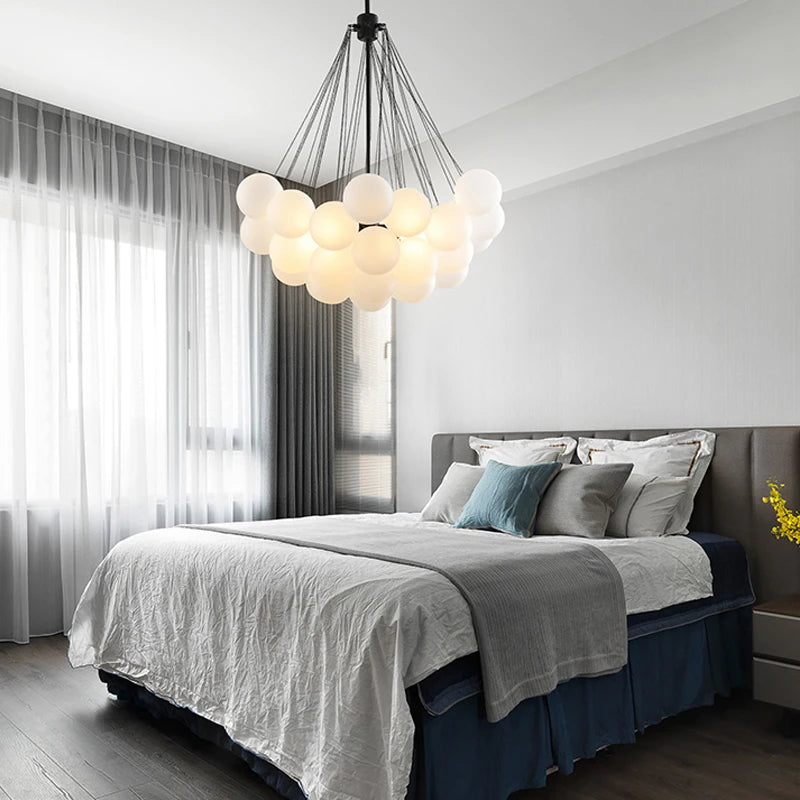 lustre moderne en verre avec boules led pour décoration - vue 10 sur 10