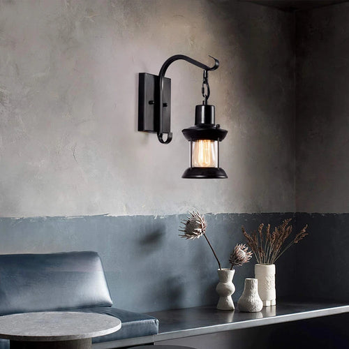 Vintage metal and glass wall light in retro industrial style - vue 4 sur 8