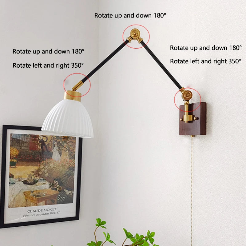 Industrial style retractable ceramic wall light
