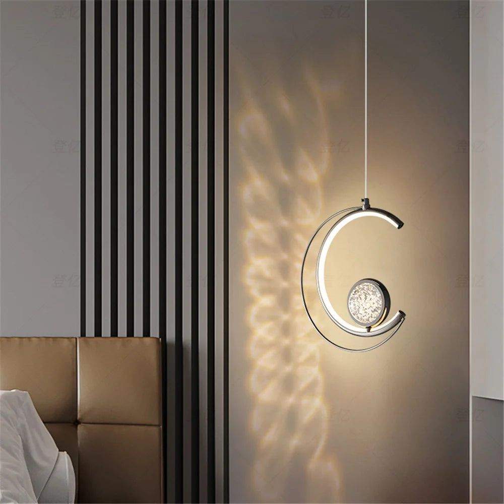 Elegant nordic crescent moon crystal pendant light