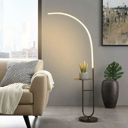 LED floor lamp with minimalist design and storage for reading and relaxation - vue 6 sur 8