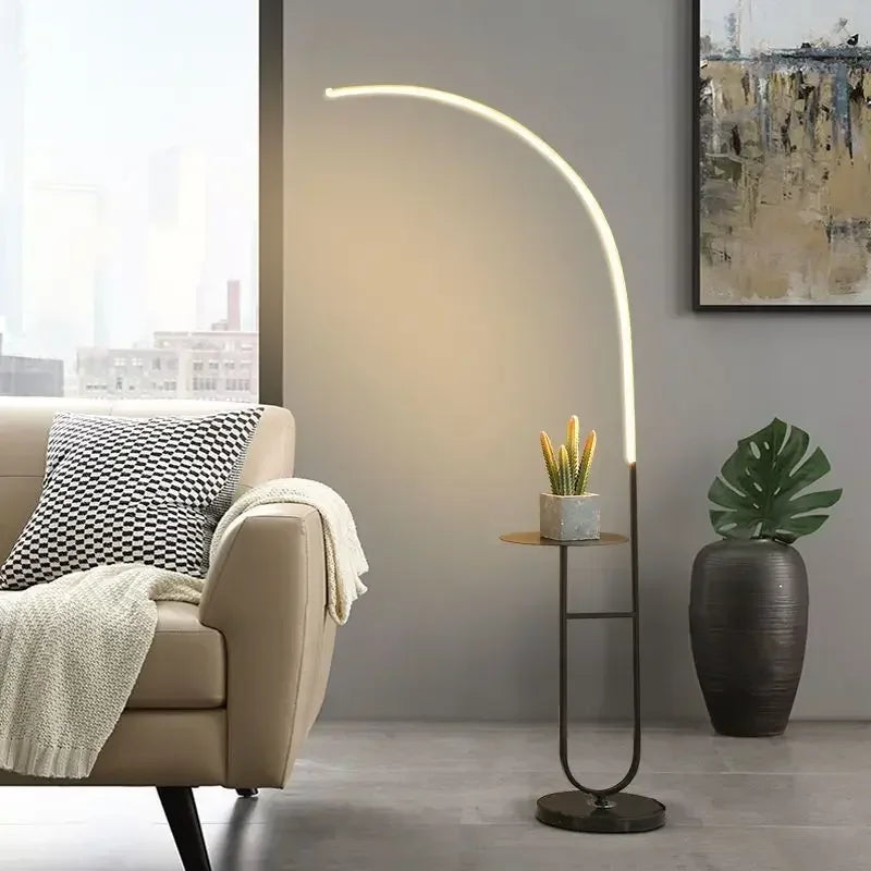 LED floor lamp with minimalist design and storage for reading and relaxation - vue 6 sur 8